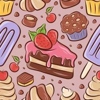 Dessert Food Colorful Hand Drawn Seamless Pattern vector