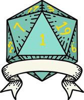 Retro Tattoo Style natural one d20 dice roll vector