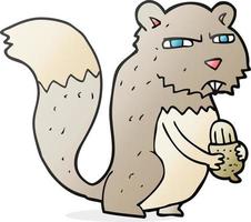 freehand drawn cartoon angry squirrel with nut vector