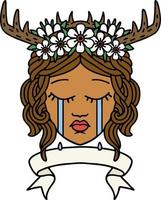 Retro Tattoo Style crying human druid with banner vector
