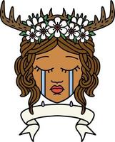 Retro Tattoo Style crying human druid with banner vector