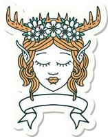 sticker of a elf druid character face with banner vector