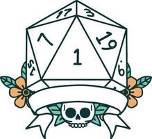 estilo de tatuaje retro natural uno d20 tirada de dados vector