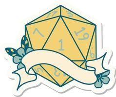 sticker of a natural one d20 dice roll vector