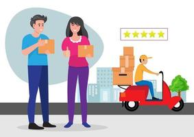Customer's impression of the service in online shopping delivery A full five-star customer rating. vector illustration