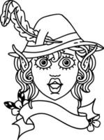 Black and White Tattoo linework Style elf bard character face vector