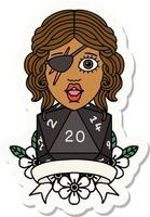 sticker of a human rogue with natural 20 dice roll vector