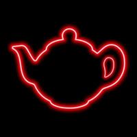 Red neon contour of the teapot. Simple illustration on black background. One object vector