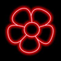 Neon red flower with petals on a black background. Simple illustration vector