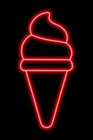 Red neon ice cream silhouette in waffle cone on a black background vector