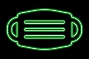 The silhouette of a medical mask on a black background. Green line in neon style vector