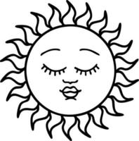 tattoo in black line style of a sun with face vector