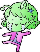 cartoon crying alien girl vector