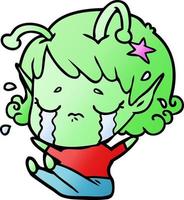 niña alienígena llorando de dibujos animados vector