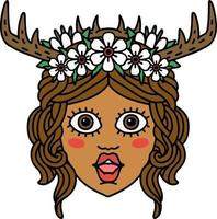 Retro Tattoo Style human druid character face vector