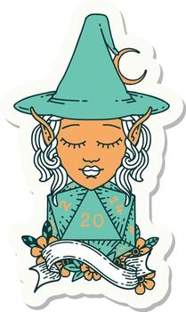 sticker of a elf mage character with natural twenty dice roll vector