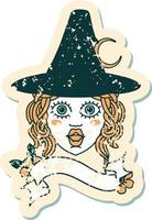 Retro Tattoo Style human witch character face vector