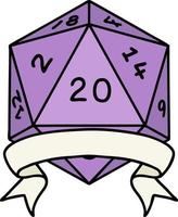 Retro Tattoo Style natural 20 critical hit D20 dice roll vector