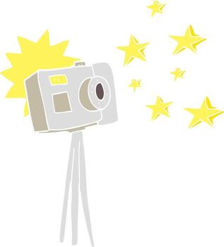 flat color illustration of camera on tripod with flash vector