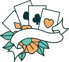 iconic tattoo style image of cards and banner vector