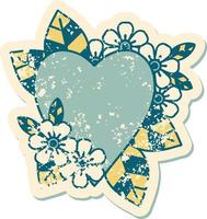 iconic distressed sticker tattoo style image of a botanical heart vector