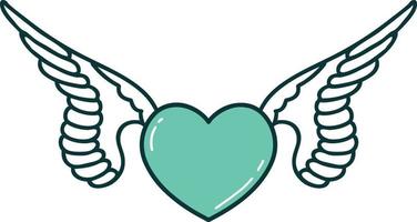 iconic tattoo style image of a heart with wings vector