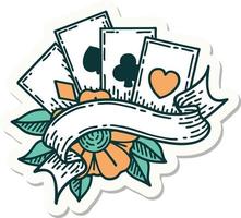 sticker of tattoo in traditional style of cards and banner vector
