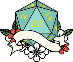 estilo de tatuaje retro natural veinte d20 tirada de dados vector