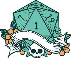 estilo de tatuaje retro natural uno d20 tirada de dados vector