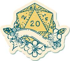 estilo de tatuaje retro natural veinte d20 tirada de dados vector