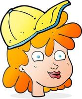 freehand drawn cartoon woman wearing cap vector