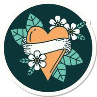 sticker of tattoo in traditional style of a heart and banner vector