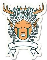 sticker of a elf druid character face with banner vector