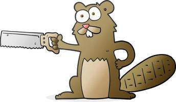 freehand drawn cartoon beaver with saw vector