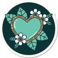 sticker of tattoo in traditional style of a botanical heart vector