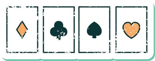 iconic distressed sticker tattoo style image of a set of cards vector