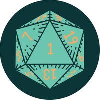 icon of natural 1 D20 dice roll vector