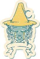 Retro Tattoo Style crying elf mage character face wiht banner vector