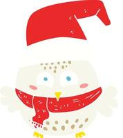 ilustración de color plano de lindo búho navideño vector