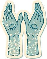 iconic distressed sticker tattoo style image of mystic hands vector