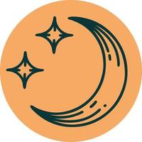 iconic tattoo style image of a moon and stars vector