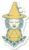 sticker of a elf mage character with natural twenty dice roll vector