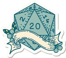 sticker of a natural twenty D20 dice roll vector