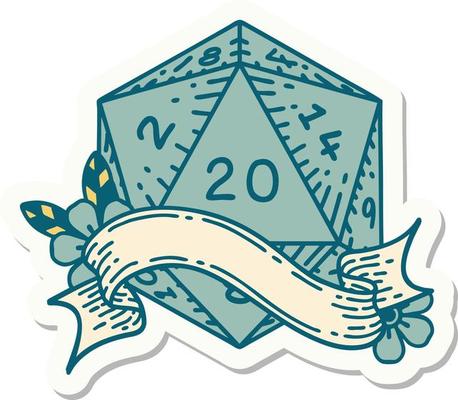 sticker of a natural twenty D20 dice roll