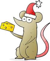 Ratón de navidad de dibujos animados dibujados a mano alzada con queso vector