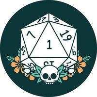 icon of natural one dice roll with floral elements vector