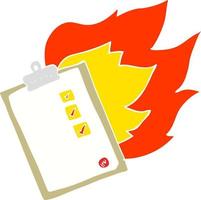 flat color illustration of checklist burning vector