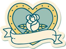 sticker of tattoo in traditional style of a heart rose and banner vector