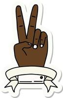 sticker of a peace two finger hand gesture with banner vector