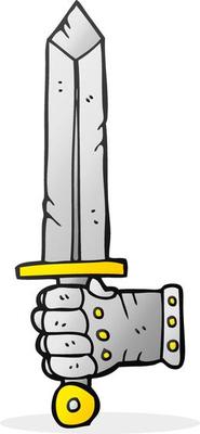 freehand drawn cartoon hand holding sword